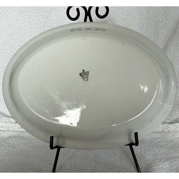 Crown Potteries Company Platter 11 5/8”L x 8 5/8”W Orange Roses Platinum Trim - Picture 9 of 12
